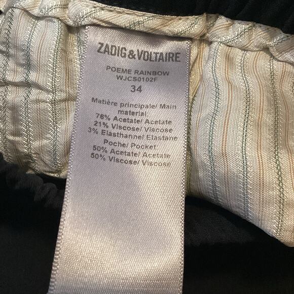 Zadig & Voltaire Black Poeme Rainbow Stripe Straight Leg Track Pants 34 XS - Picture 9 of 12